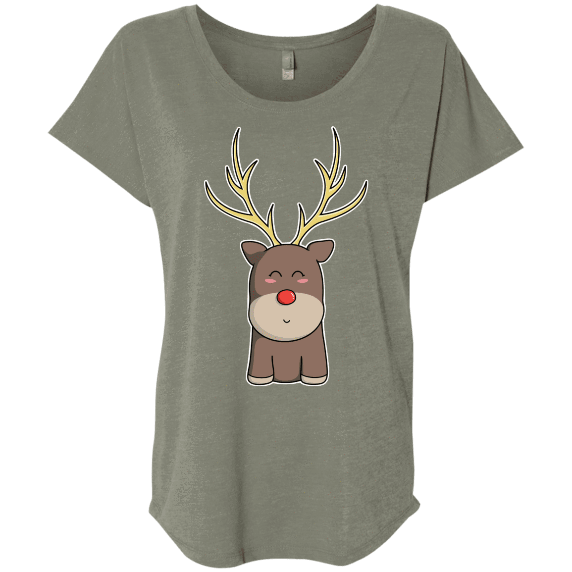 T-Shirts Venetian Grey / X-Small Kawaii Christmas Reindeer Triblend Dolman Sleeve
