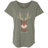 T-Shirts Venetian Grey / X-Small Kawaii Christmas Reindeer Triblend Dolman Sleeve