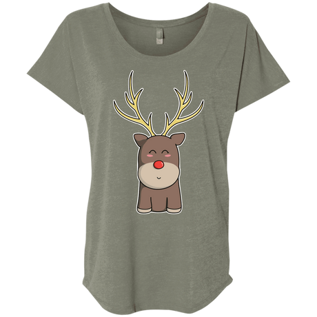 T-Shirts Venetian Grey / X-Small Kawaii Christmas Reindeer Triblend Dolman Sleeve