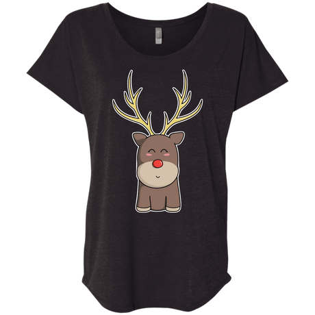 T-Shirts Vintage Black / X-Small Kawaii Christmas Reindeer Triblend Dolman Sleeve