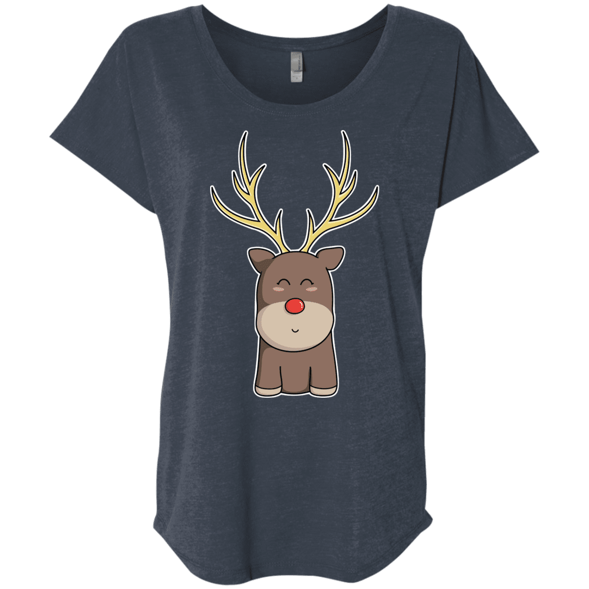 T-Shirts Vintage Navy / X-Small Kawaii Christmas Reindeer Triblend Dolman Sleeve