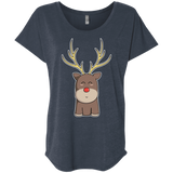T-Shirts Vintage Navy / X-Small Kawaii Christmas Reindeer Triblend Dolman Sleeve