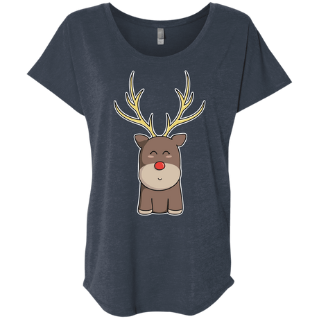 T-Shirts Vintage Navy / X-Small Kawaii Christmas Reindeer Triblend Dolman Sleeve