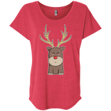 T-Shirts Vintage Red / X-Small Kawaii Christmas Reindeer Triblend Dolman Sleeve