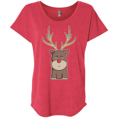 T-Shirts Vintage Red / X-Small Kawaii Christmas Reindeer Triblend Dolman Sleeve