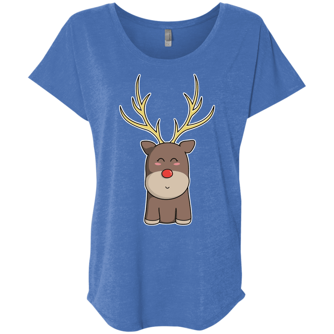 T-Shirts Vintage Royal / X-Small Kawaii Christmas Reindeer Triblend Dolman Sleeve