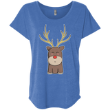 T-Shirts Vintage Royal / X-Small Kawaii Christmas Reindeer Triblend Dolman Sleeve