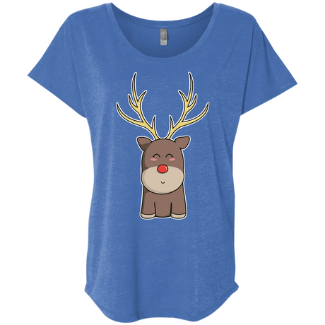 T-Shirts Vintage Royal / X-Small Kawaii Christmas Reindeer Triblend Dolman Sleeve