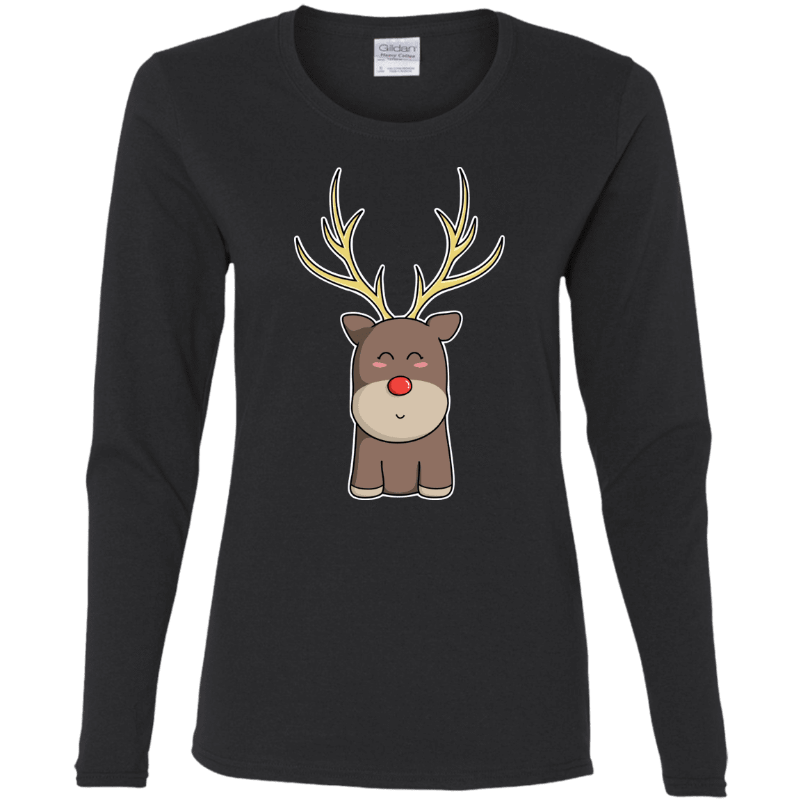 T-Shirts Black / S Kawaii Christmas Reindeer Women's Long Sleeve T-Shirt