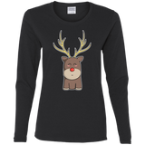 T-Shirts Black / S Kawaii Christmas Reindeer Women's Long Sleeve T-Shirt