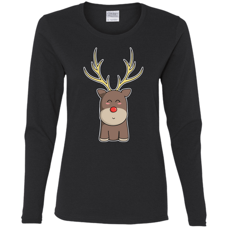 T-Shirts Black / S Kawaii Christmas Reindeer Women's Long Sleeve T-Shirt