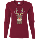 T-Shirts Cardinal / S Kawaii Christmas Reindeer Women's Long Sleeve T-Shirt