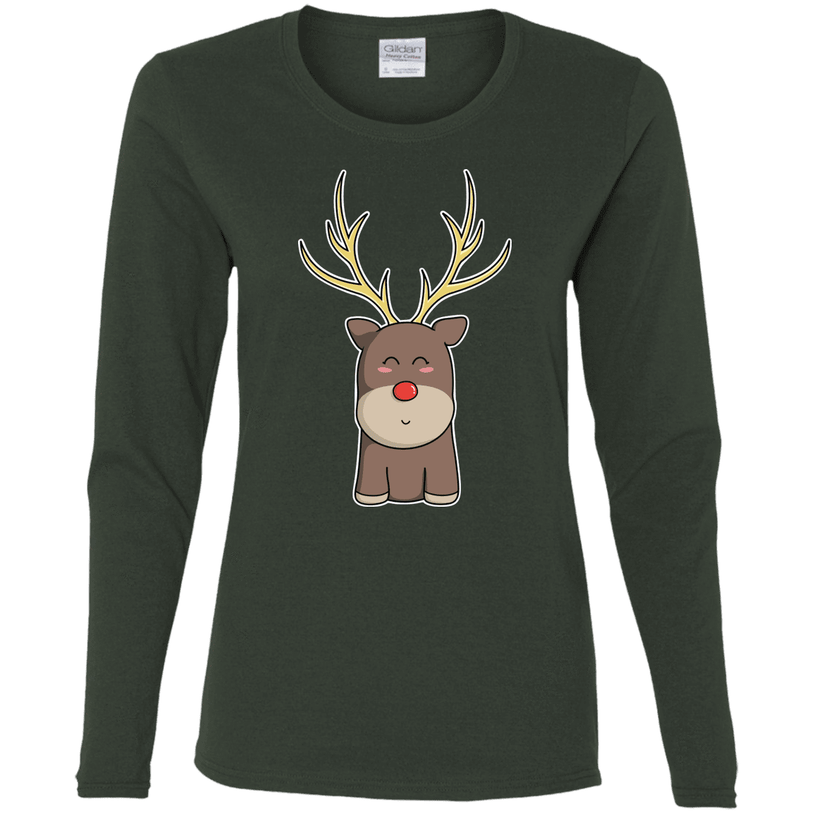 T-Shirts Forest / S Kawaii Christmas Reindeer Women's Long Sleeve T-Shirt