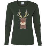 T-Shirts Forest / S Kawaii Christmas Reindeer Women's Long Sleeve T-Shirt