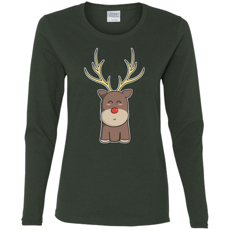 T-Shirts Forest / S Kawaii Christmas Reindeer Women's Long Sleeve T-Shirt