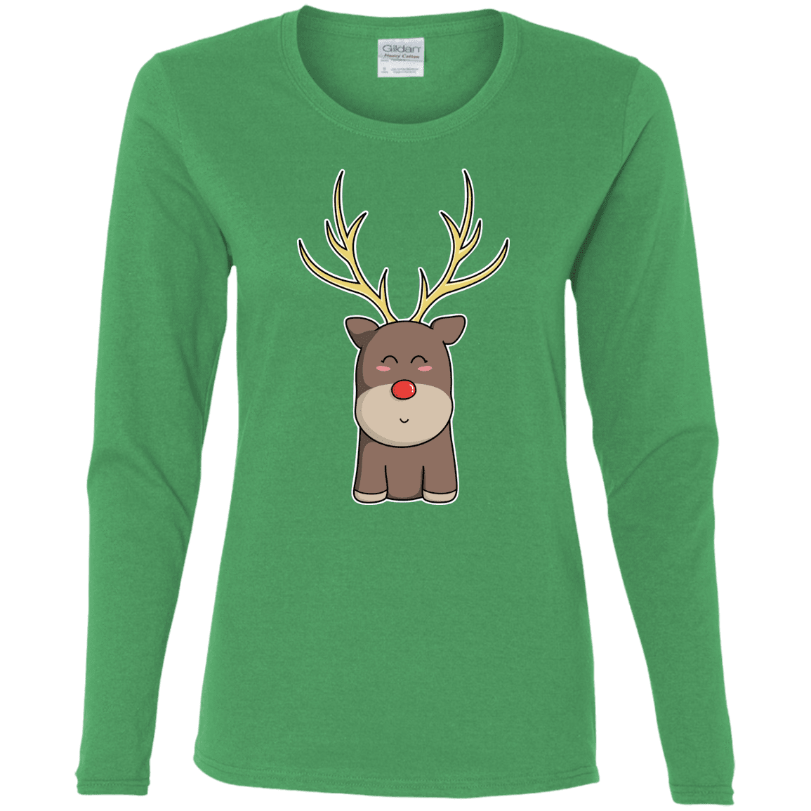 T-Shirts Irish Green / S Kawaii Christmas Reindeer Women's Long Sleeve T-Shirt