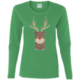 T-Shirts Irish Green / S Kawaii Christmas Reindeer Women's Long Sleeve T-Shirt