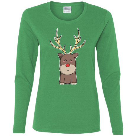 T-Shirts Irish Green / S Kawaii Christmas Reindeer Women's Long Sleeve T-Shirt