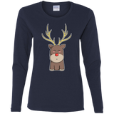 T-Shirts Navy / S Kawaii Christmas Reindeer Women's Long Sleeve T-Shirt