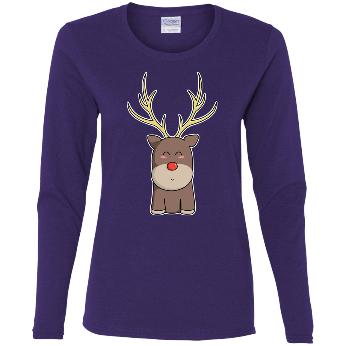 T-Shirts Purple / S Kawaii Christmas Reindeer Women's Long Sleeve T-Shirt