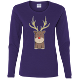 T-Shirts Purple / S Kawaii Christmas Reindeer Women's Long Sleeve T-Shirt