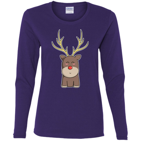 T-Shirts Purple / S Kawaii Christmas Reindeer Women's Long Sleeve T-Shirt