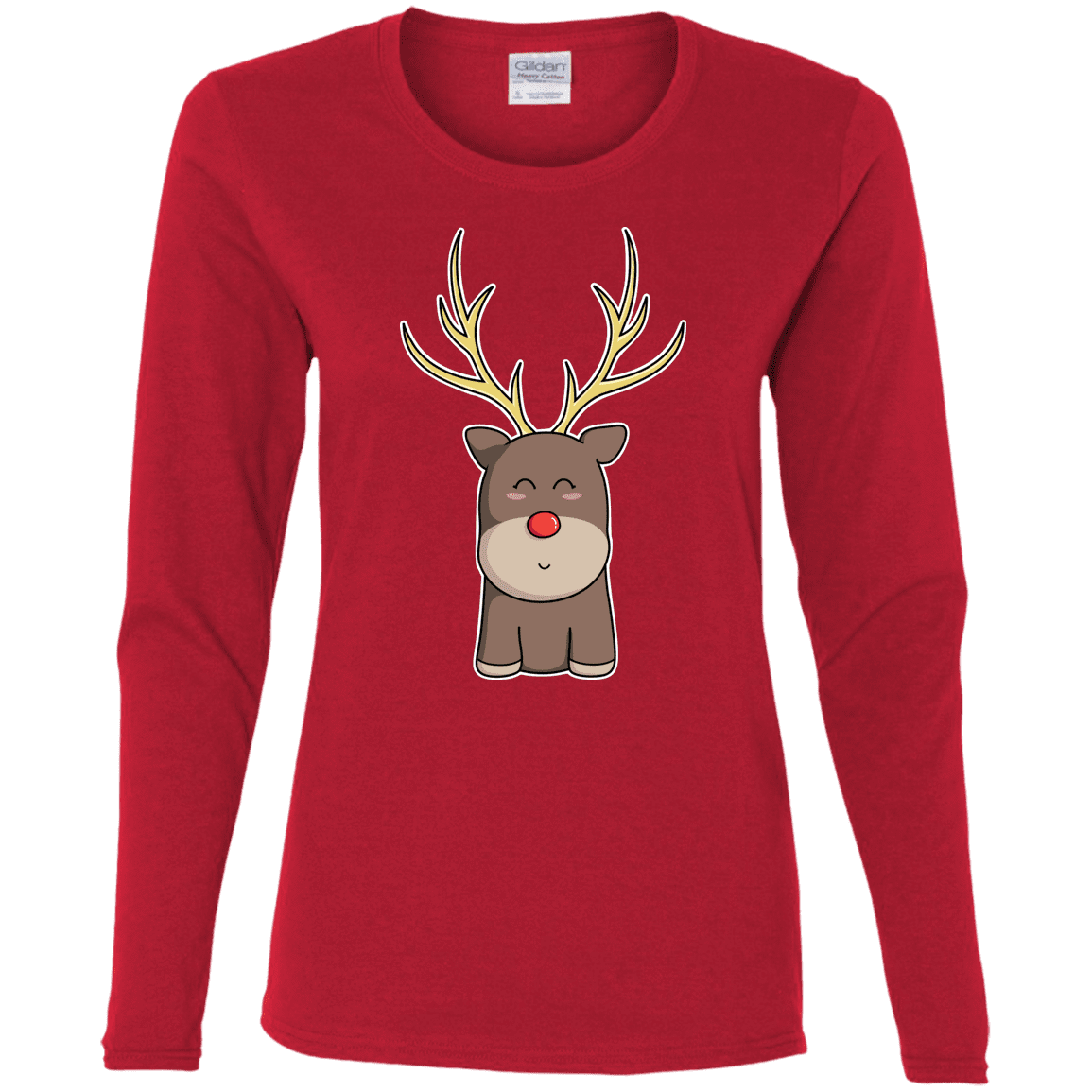 T-Shirts Red / S Kawaii Christmas Reindeer Women's Long Sleeve T-Shirt