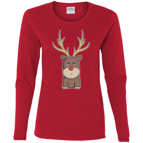 T-Shirts Red / S Kawaii Christmas Reindeer Women's Long Sleeve T-Shirt