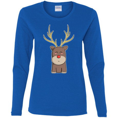 T-Shirts Royal / S Kawaii Christmas Reindeer Women's Long Sleeve T-Shirt