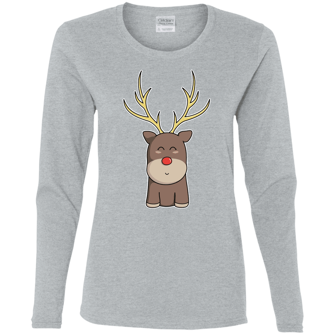 T-Shirts Sport Grey / S Kawaii Christmas Reindeer Women's Long Sleeve T-Shirt