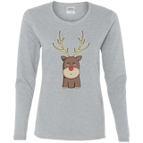 T-Shirts Sport Grey / S Kawaii Christmas Reindeer Women's Long Sleeve T-Shirt