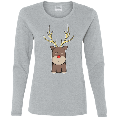 T-Shirts Sport Grey / S Kawaii Christmas Reindeer Women's Long Sleeve T-Shirt