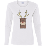 T-Shirts White / S Kawaii Christmas Reindeer Women's Long Sleeve T-Shirt