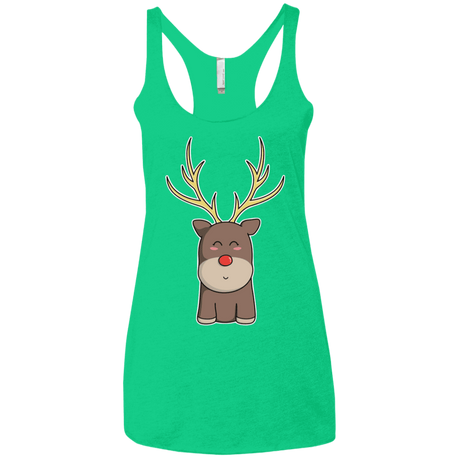 T-Shirts Envy / X-Small Kawaii Christmas Reindeer Women's Triblend Racerback Tank