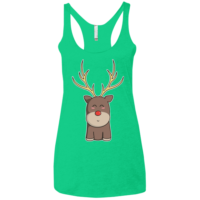 T-Shirts Envy / X-Small Kawaii Christmas Reindeer Women's Triblend Racerback Tank