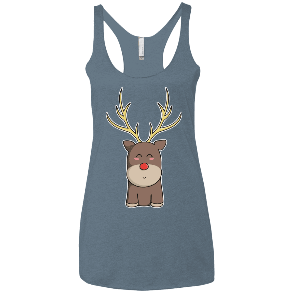 T-Shirts Indigo / X-Small Kawaii Christmas Reindeer Women's Triblend Racerback Tank