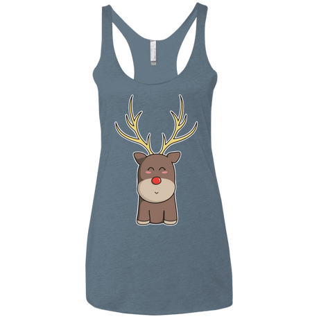 T-Shirts Indigo / X-Small Kawaii Christmas Reindeer Women's Triblend Racerback Tank