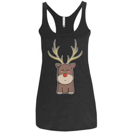 T-Shirts Vintage Black / X-Small Kawaii Christmas Reindeer Women's Triblend Racerback Tank