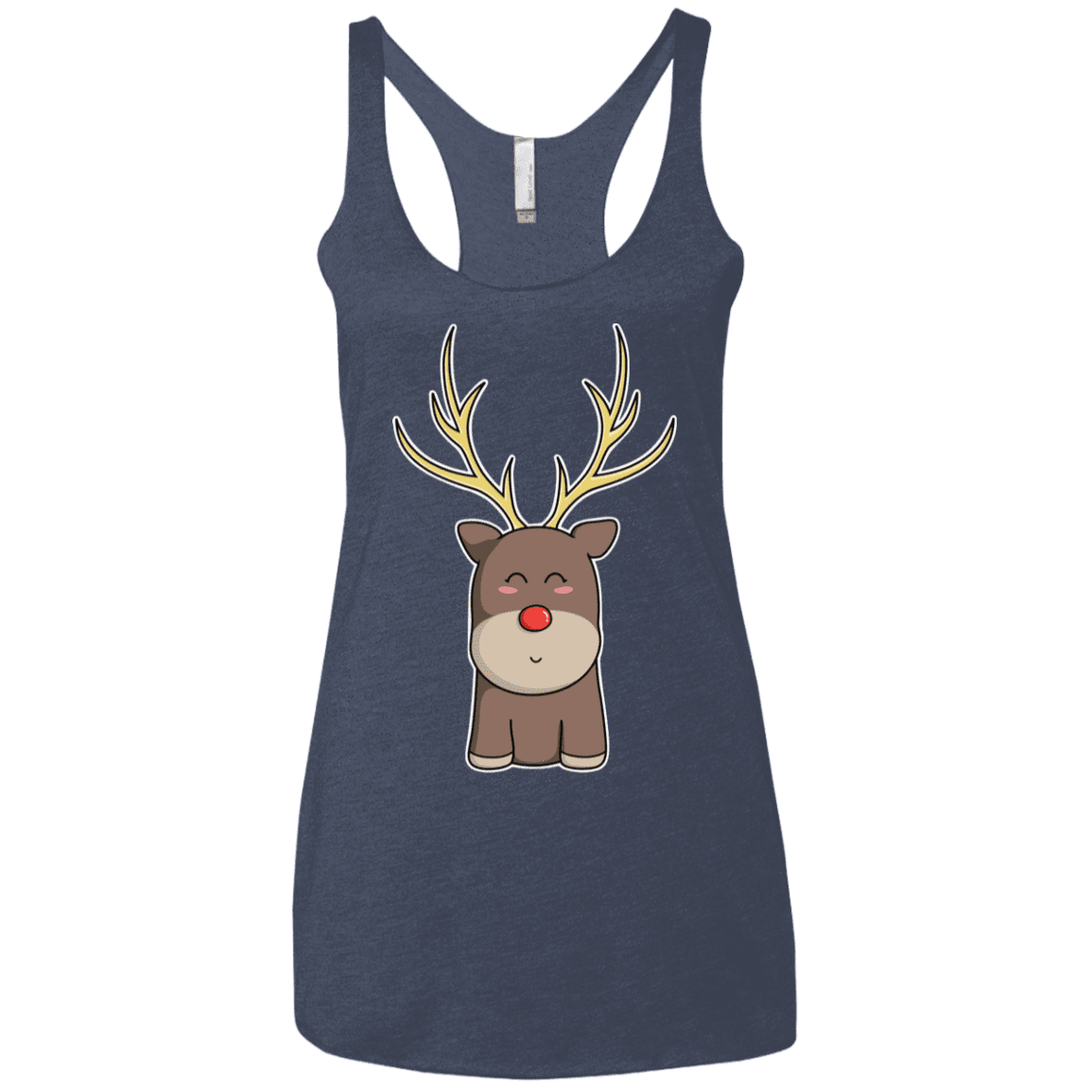 T-Shirts Vintage Navy / X-Small Kawaii Christmas Reindeer Women's Triblend Racerback Tank
