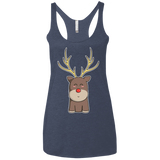 T-Shirts Vintage Navy / X-Small Kawaii Christmas Reindeer Women's Triblend Racerback Tank
