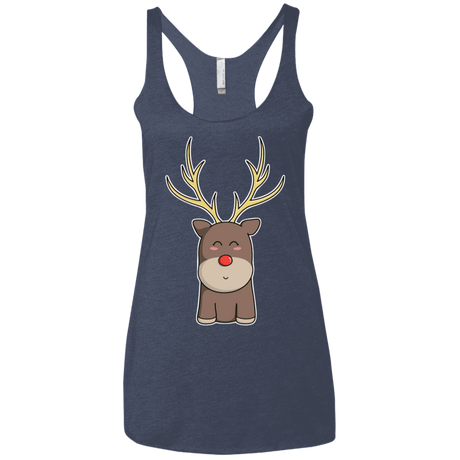 T-Shirts Vintage Navy / X-Small Kawaii Christmas Reindeer Women's Triblend Racerback Tank