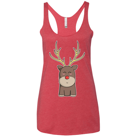 T-Shirts Vintage Red / X-Small Kawaii Christmas Reindeer Women's Triblend Racerback Tank