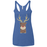 T-Shirts Vintage Royal / X-Small Kawaii Christmas Reindeer Women's Triblend Racerback Tank