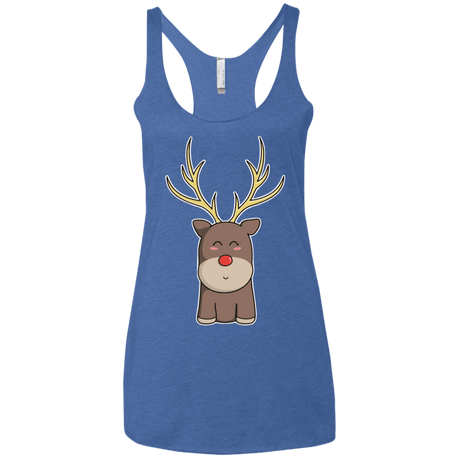 T-Shirts Vintage Royal / X-Small Kawaii Christmas Reindeer Women's Triblend Racerback Tank