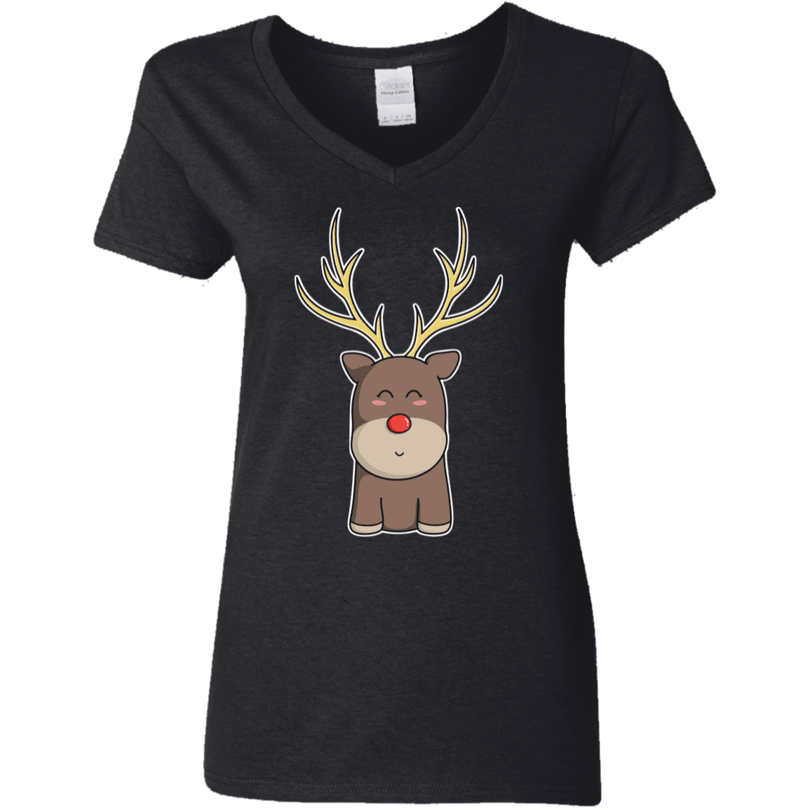 T-Shirts Black / S Kawaii Christmas Reindeer Women's V-Neck T-Shirt