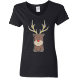 T-Shirts Black / S Kawaii Christmas Reindeer Women's V-Neck T-Shirt