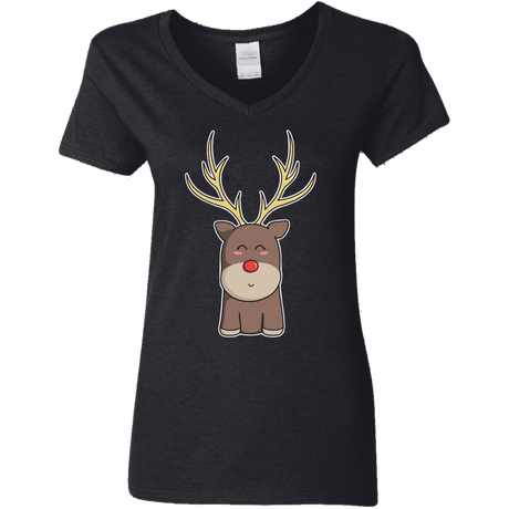 T-Shirts Black / S Kawaii Christmas Reindeer Women's V-Neck T-Shirt