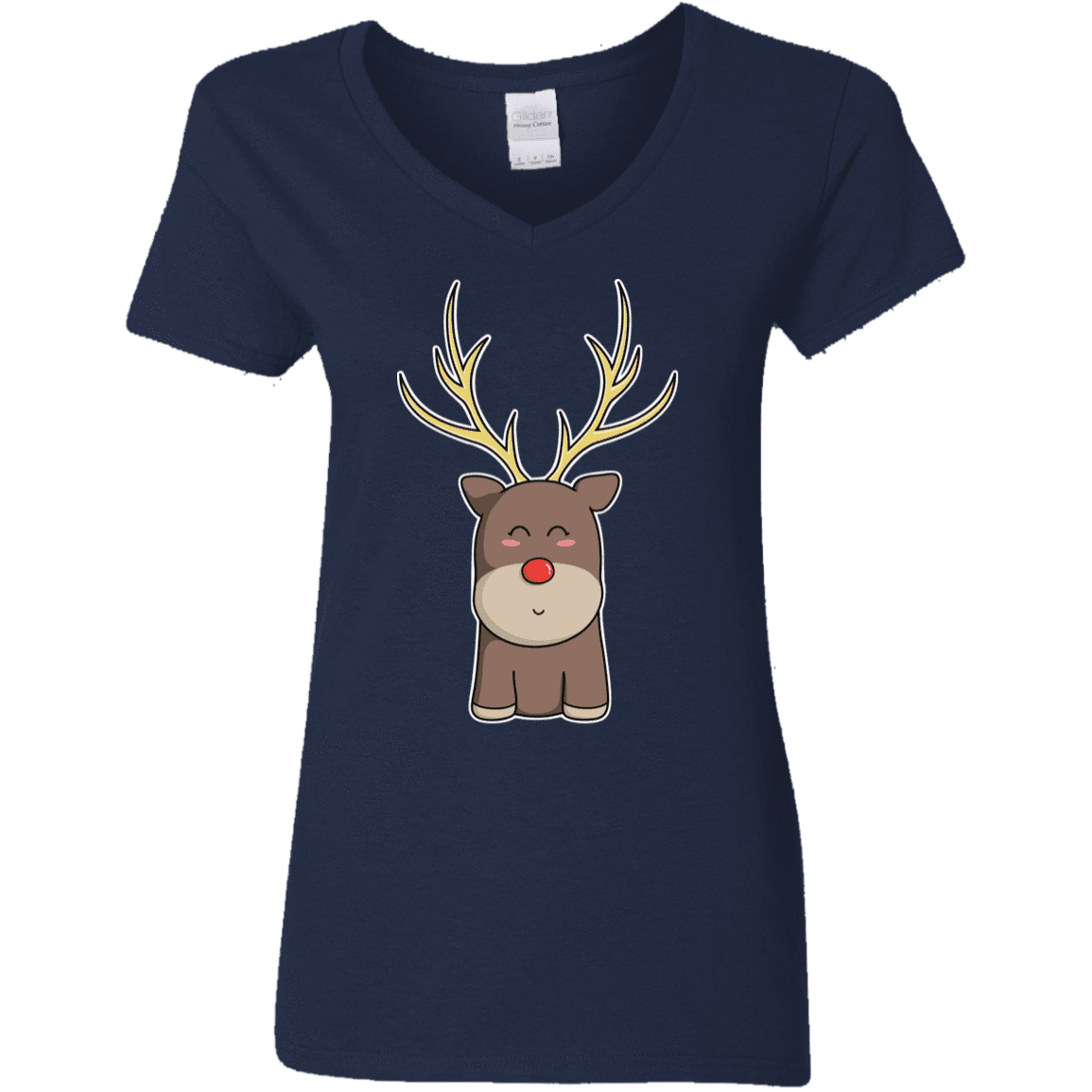 T-Shirts Navy / S Kawaii Christmas Reindeer Women's V-Neck T-Shirt