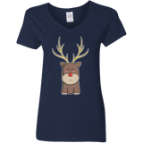 T-Shirts Navy / S Kawaii Christmas Reindeer Women's V-Neck T-Shirt