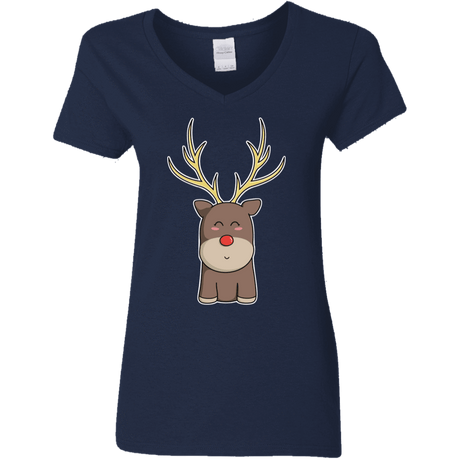 T-Shirts Navy / S Kawaii Christmas Reindeer Women's V-Neck T-Shirt